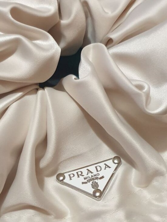 Prada White Big Hair Scrunchie Elastic Tie Fashion Women Casual Formal Accessory